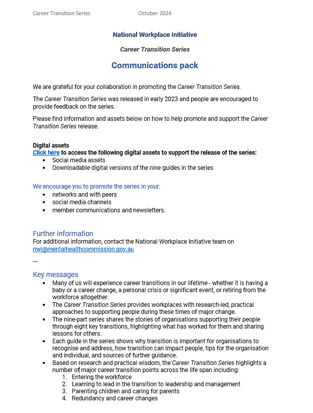 First page of comms pack