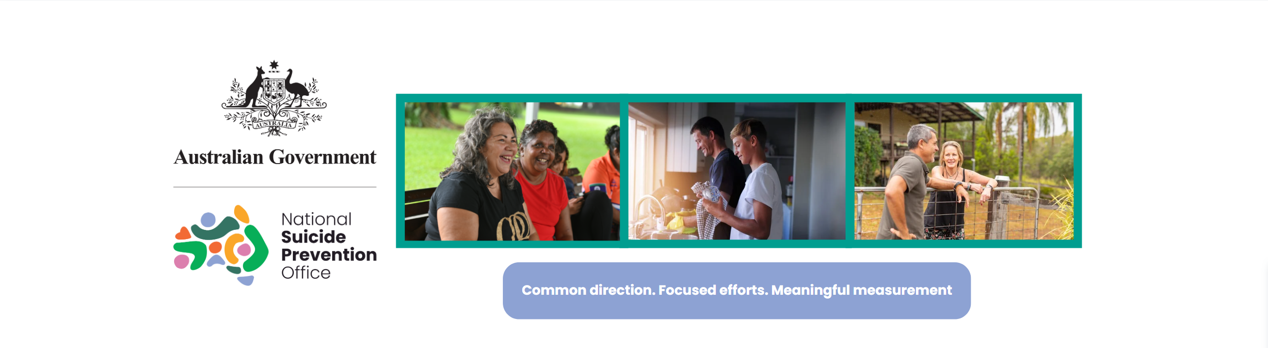 NSPO logo and images of people talking, smiling and washing dishes. Below the images is the words: Common direction. Focused efforts. Meaningful measurement.