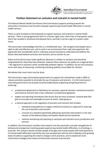 Position Statement on seclusion and restraint in mental health